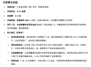 千万级音响专用！ 红音堂·响系列 1-8 辑：5.4GB 满血无损，紫银合金 SQCD 工艺，挑战人声与乐器的还原极限！